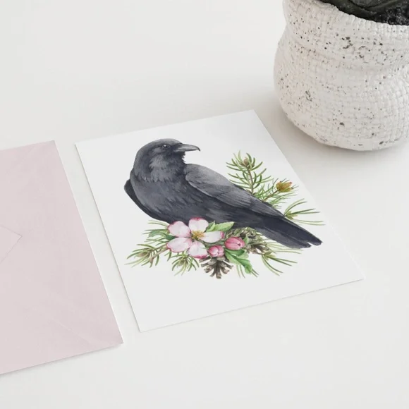 Raven Crow Bird Wall Art Watercolor Illustration Print Poster Card Unframed - Picture 5 of 7